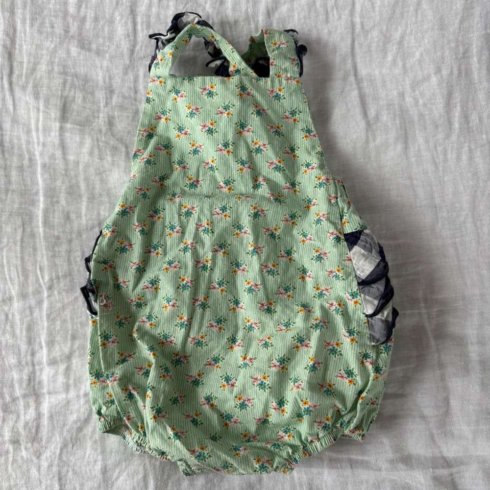 Ricrac & Ruffles Bubble One-Piece Green Floral Ruffle Romper 24M/2T